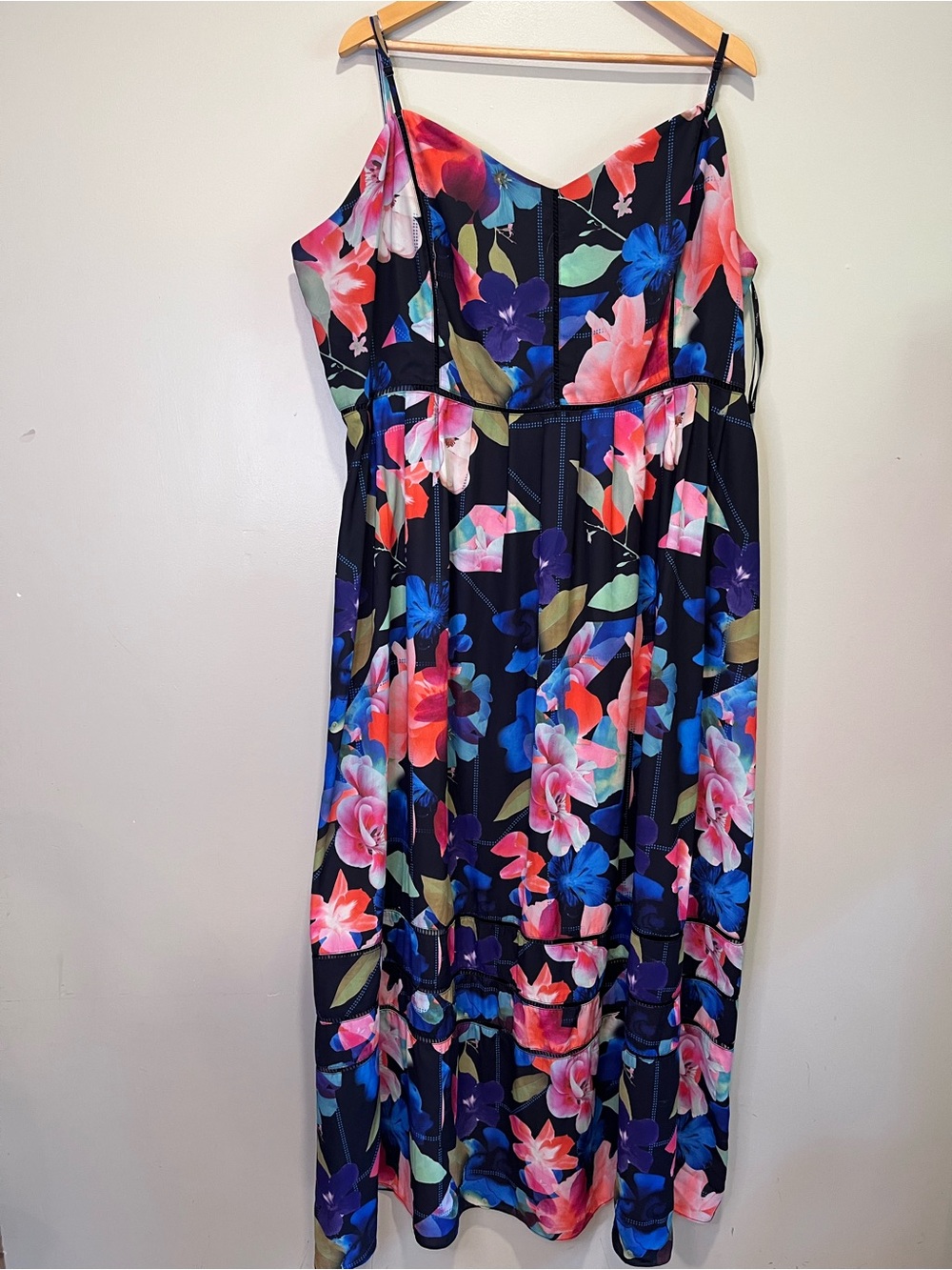 City Chic Black Maxi Dress with Bright Floral Print